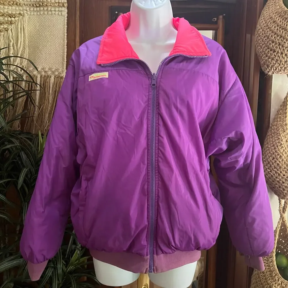 Vintage Columbia Reversible Down Puffer Jacket L Purple Pink 90s Colorblock Coat